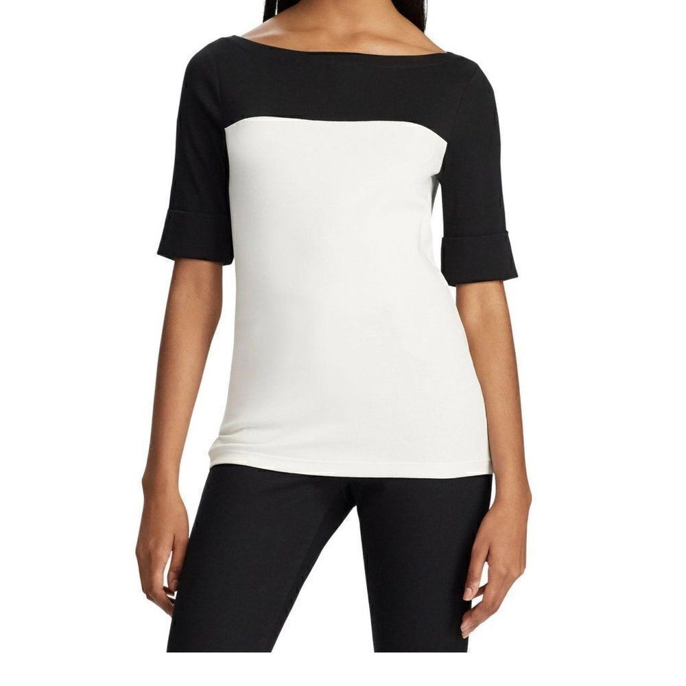 Lauren Ralph Lauren Black Cream boat neck top, size 3X
